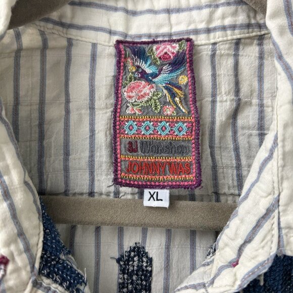 Johnny Was 3J Workshop XL Boho Aztec Geometric Embroidered Shirt Long Sleeve - Picture 3 of 16